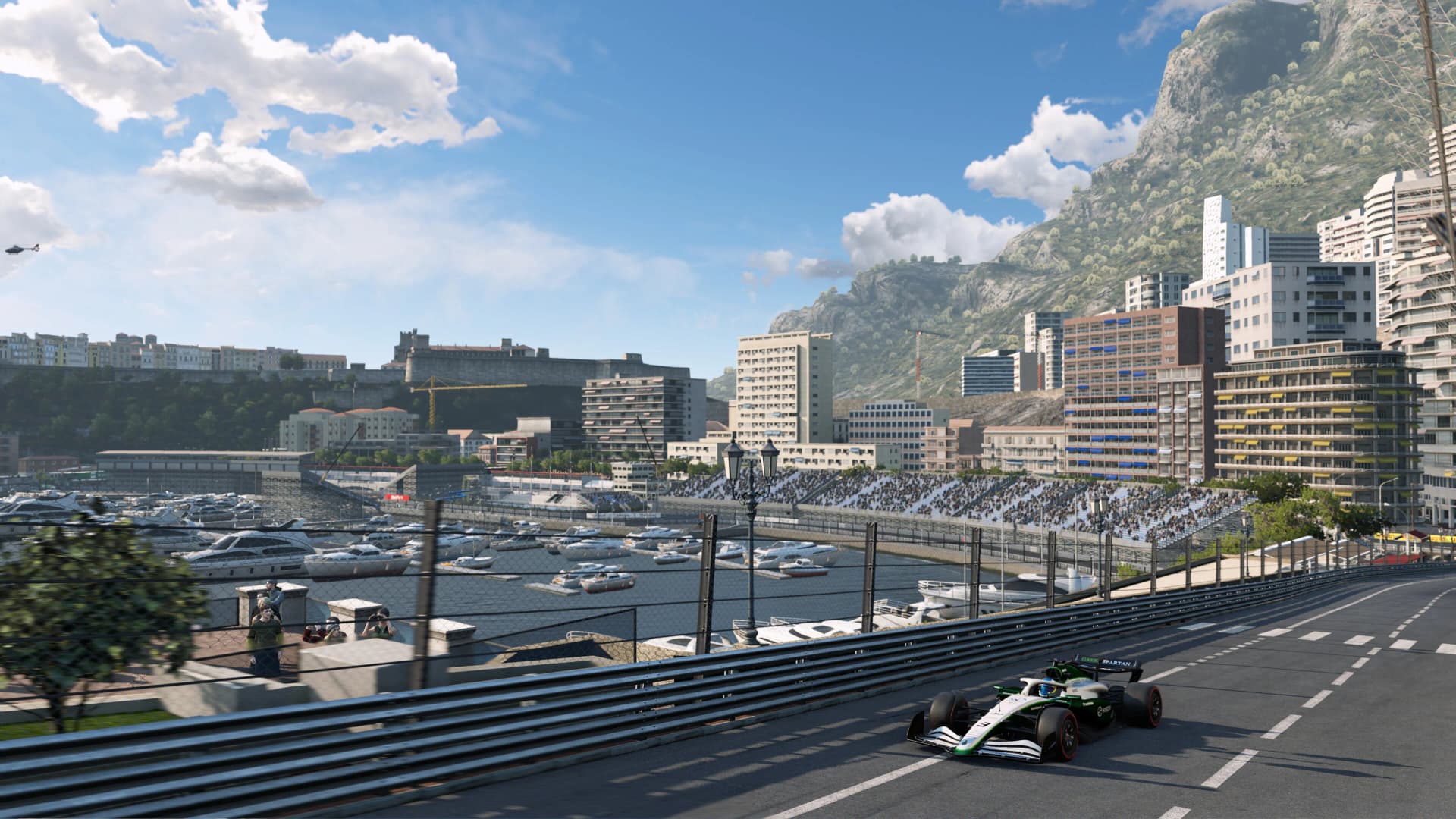 Automobilista 2 race car on a harbourside street circuit
