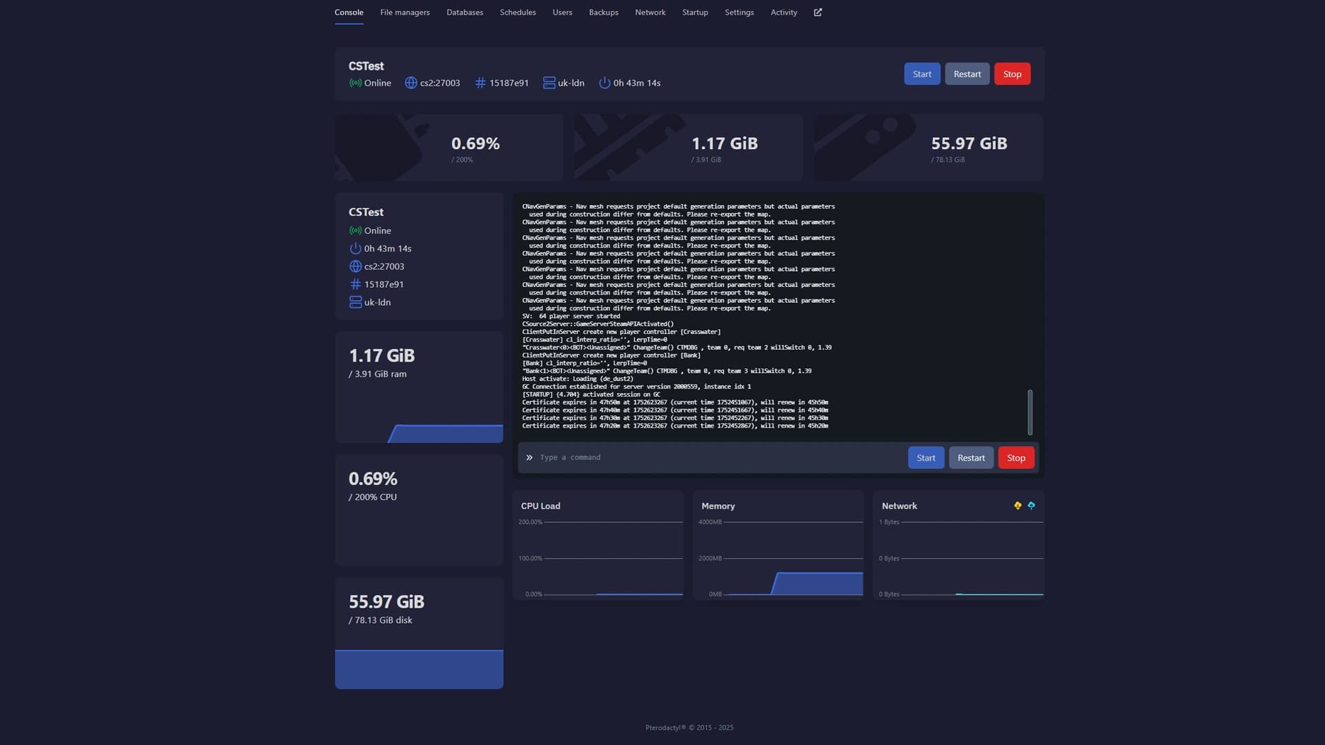 Game Control Panel Screenshot