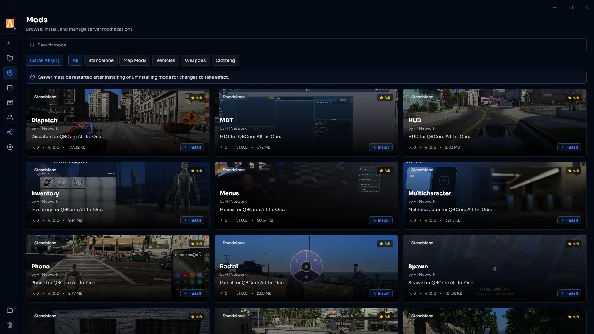 HTN Panel resource library with one-click installs for dispatch, MDT, HUD, inventory and phone scripts